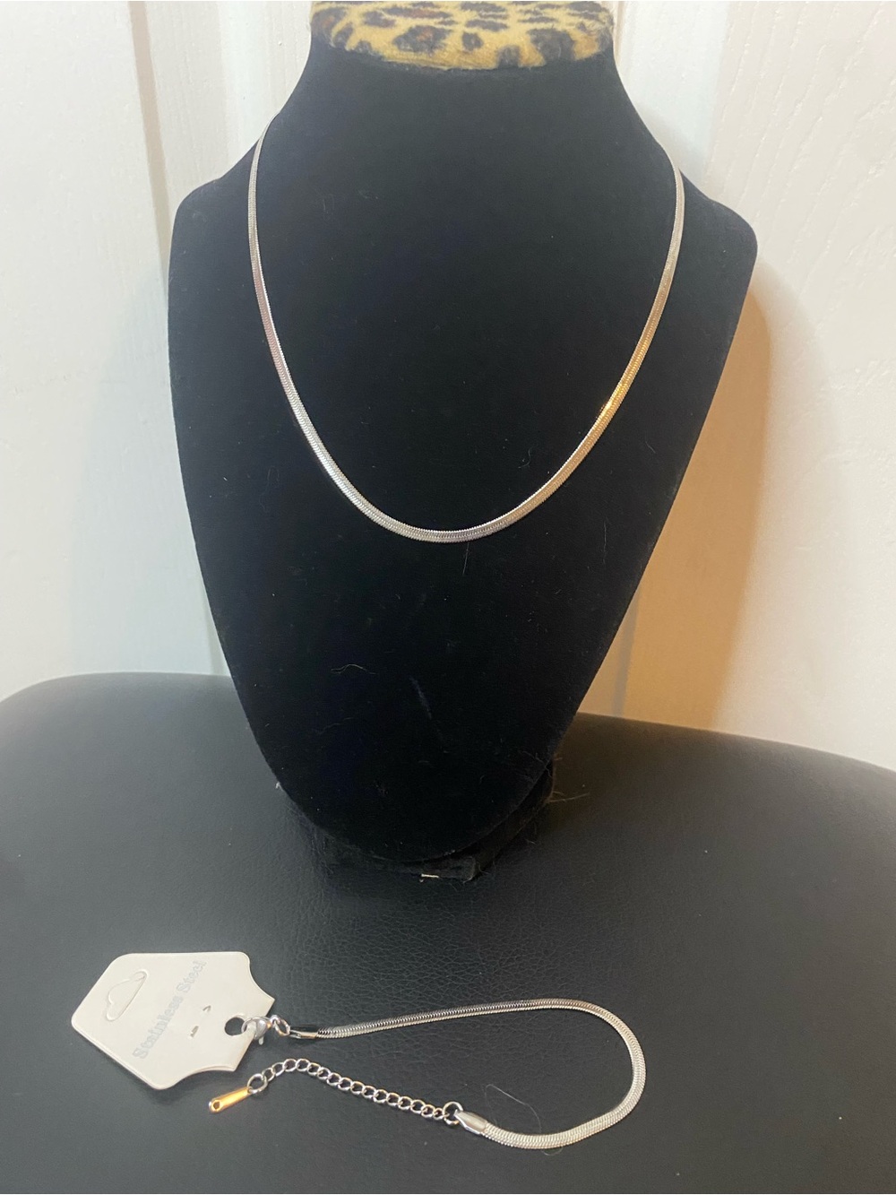 Stainless steel Herringbone Necklace and Bracelet Set - Silver 18” neck 8” brace
